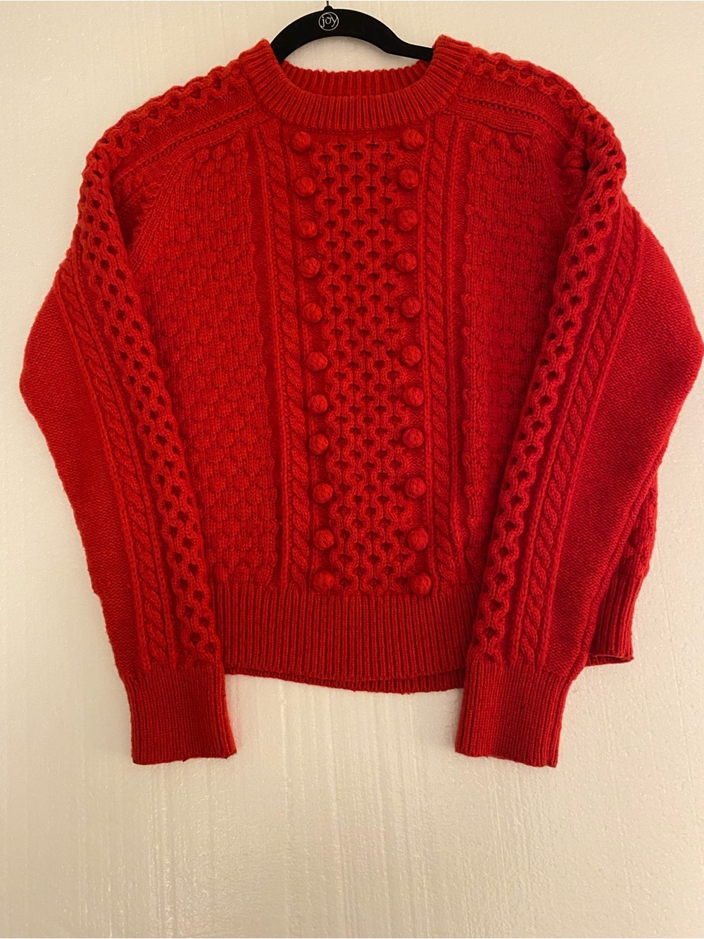 J.Crew Women's Red Cable Knit Bobble Crewneck Sweater Size L